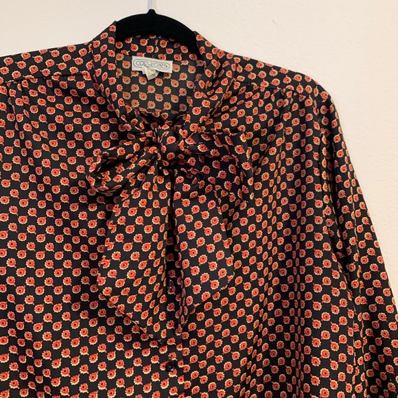 Retro pattern pussybow long sleeve shirt - Picture 1 of 4